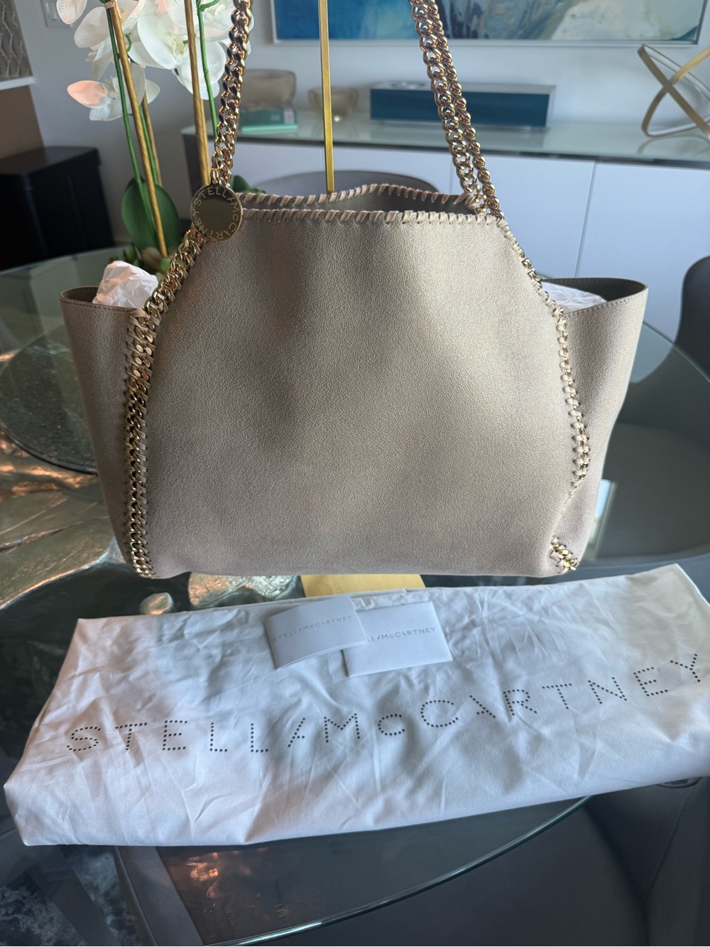 Stella McCartney Beige Chain-Trim Shoulder Bag